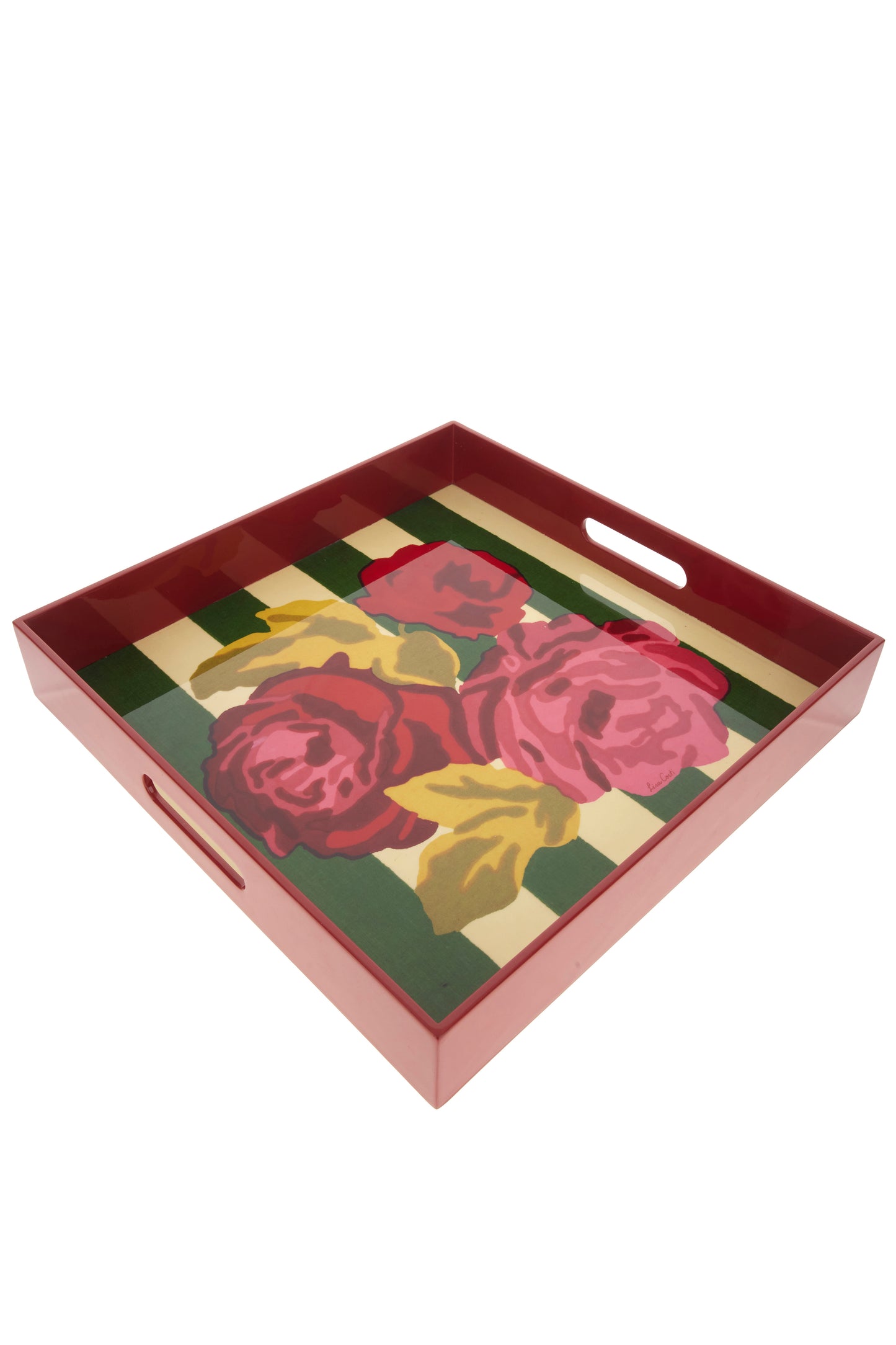 Lisa Corti Square Tray 40,5X40,5cm Nizam Stripes Green Natural - Milk Concept Boutique
