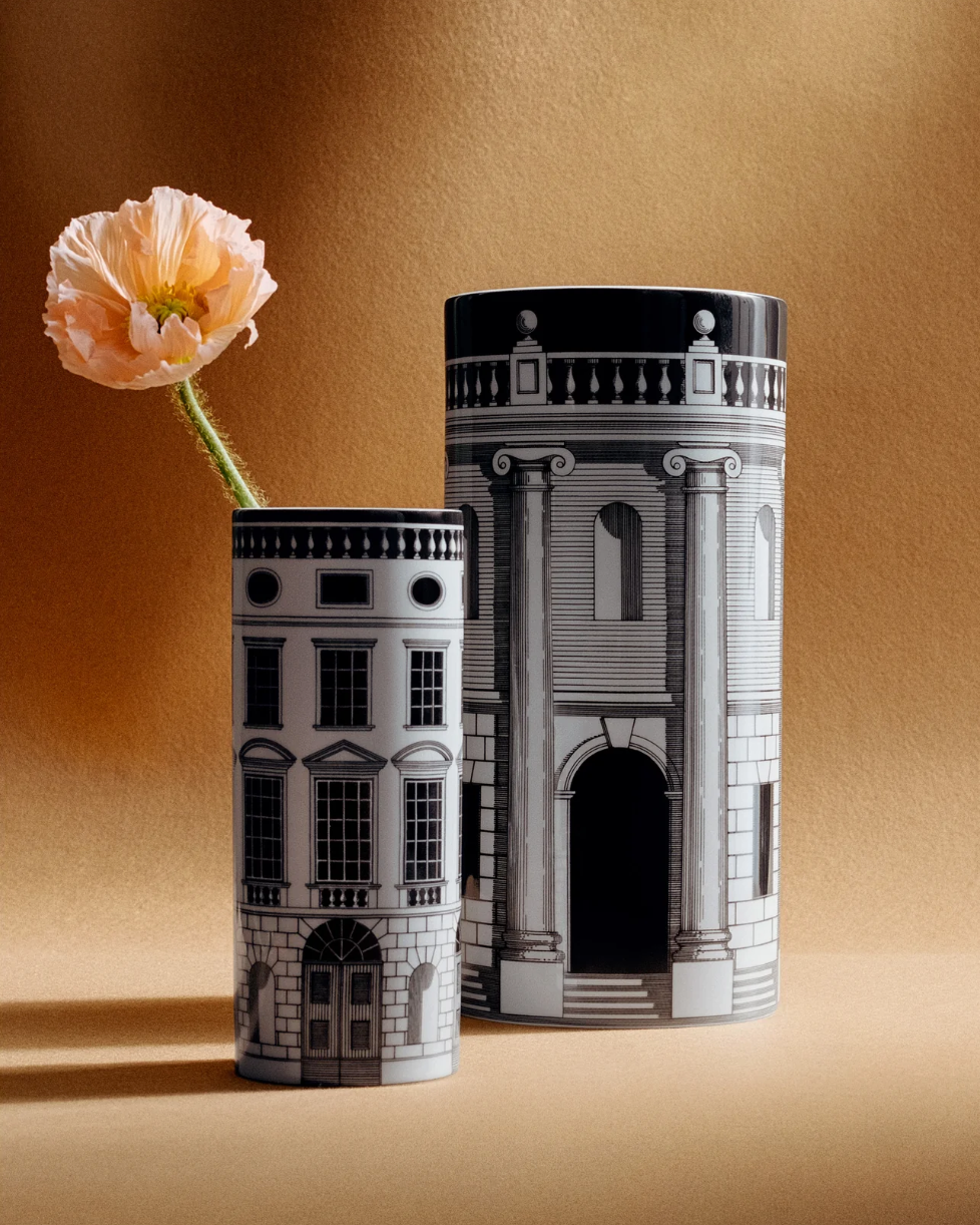 Fornasetti Cylindrical Vase Small Architettura black&white