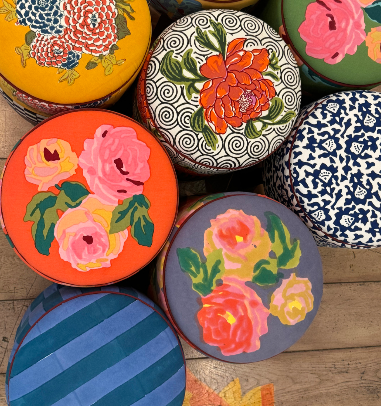 Lisa Corti Stool Ottoman Corolla Gold Big Check Black White - Milk Concept Boutique