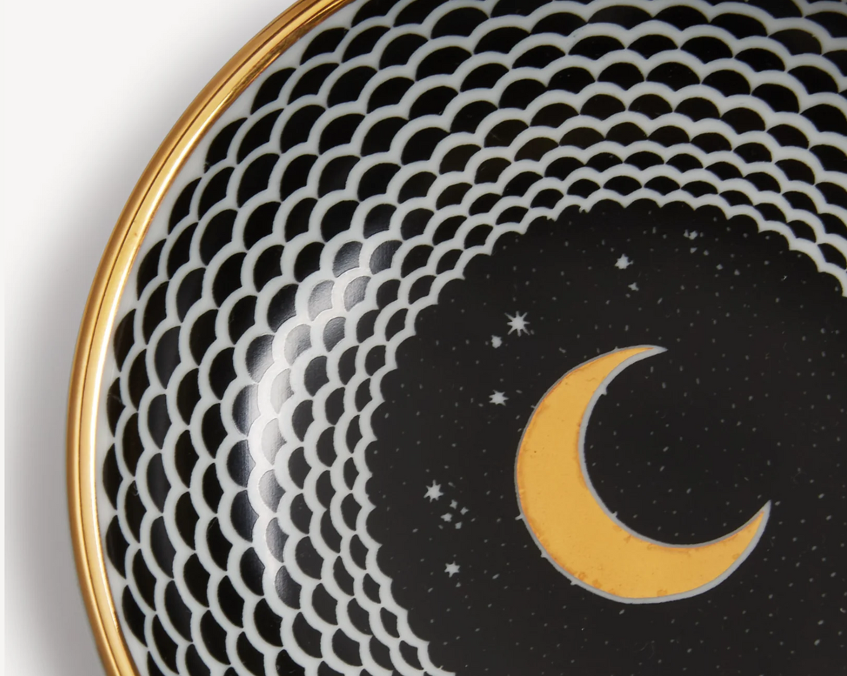 Fornasetti Round ashtray Lunocentrica in white/black/gold