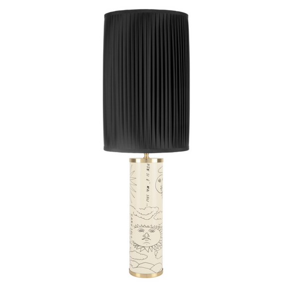 Fornasetti Cylindrical lamp base Solitario black on ivory - Milk Concept Boutique