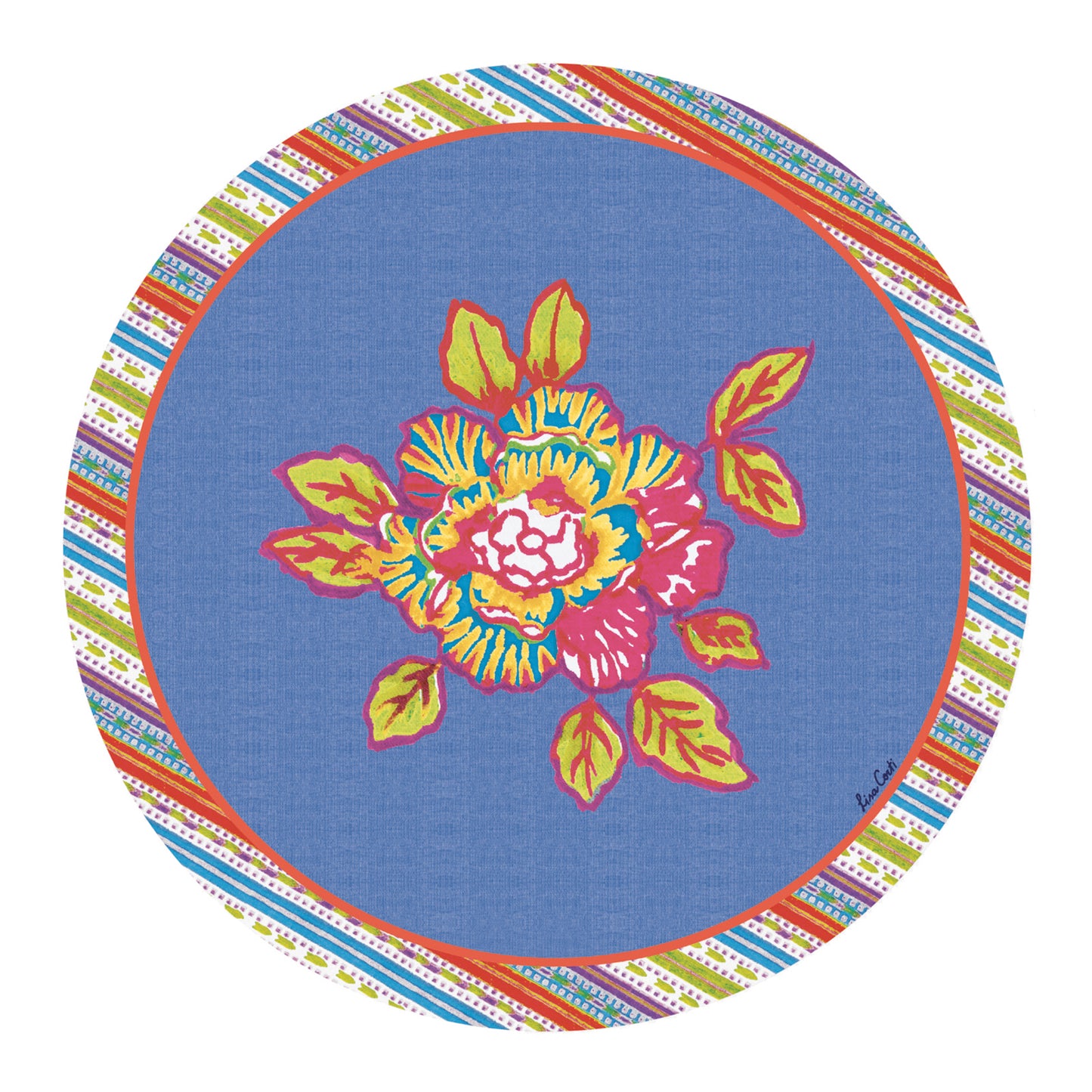 Lisa Corti 'Masonite' round placemat, Oro Bold Rose Green - Milk Concept Boutique