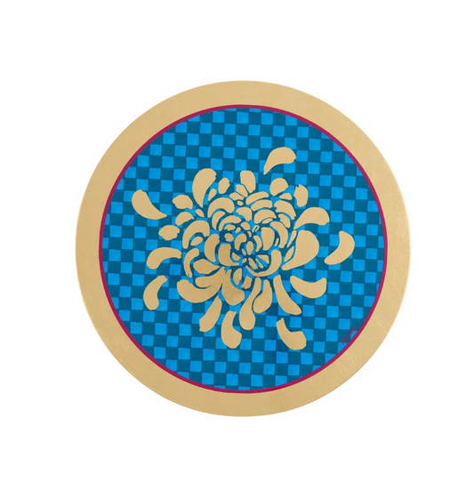 Lisa Corti 'Masonite' round placemat, Boule Flower Blue/Gold - Milk Concept Boutique
