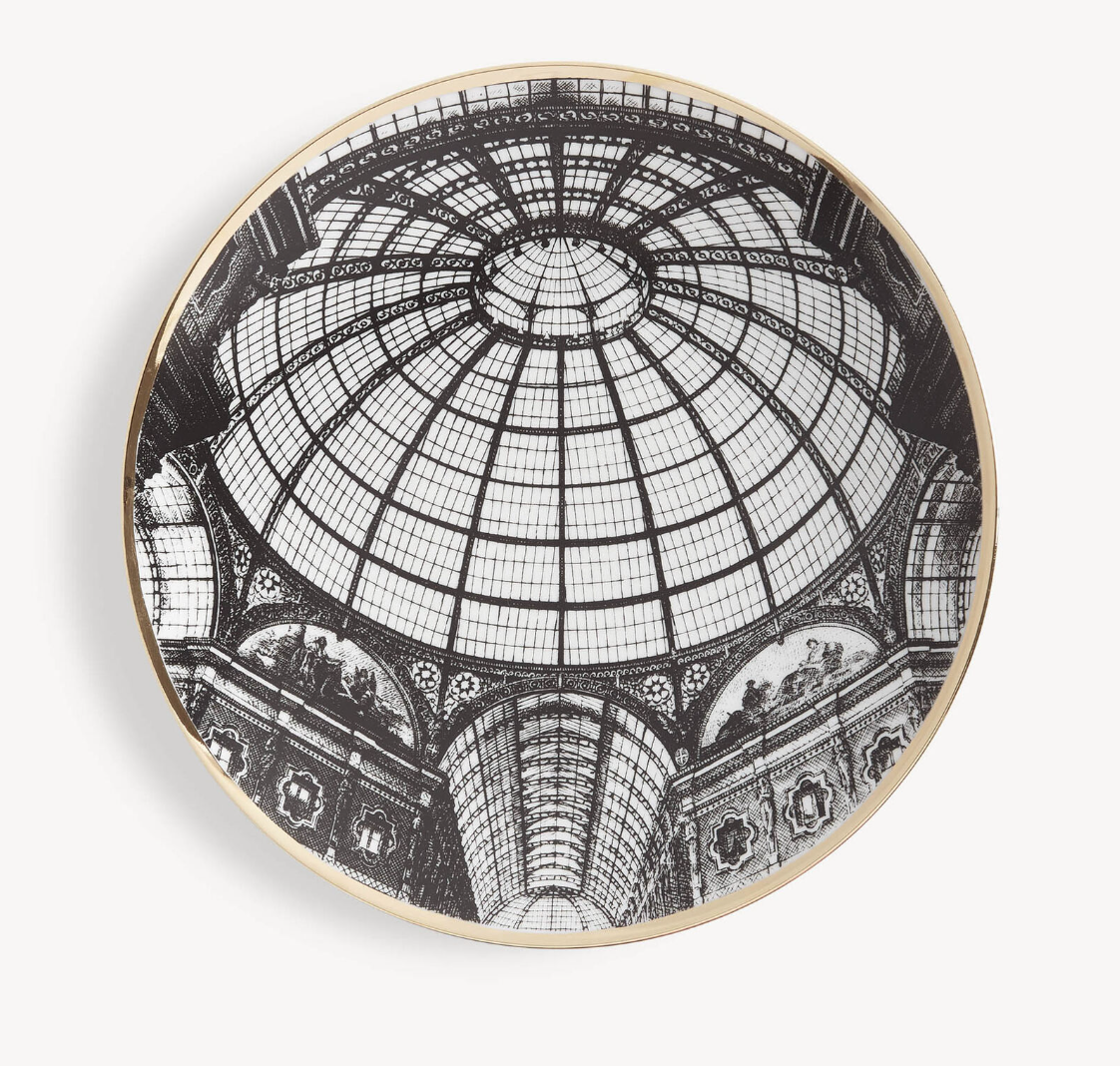 Fornasetti Wall Plate Cupola Galleria di Milano,  black/white/gold - Milk Concept Boutique