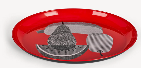 Fornasetti Oval tray Frutta e legumi retinati white/black on red - Milk Concept Boutique