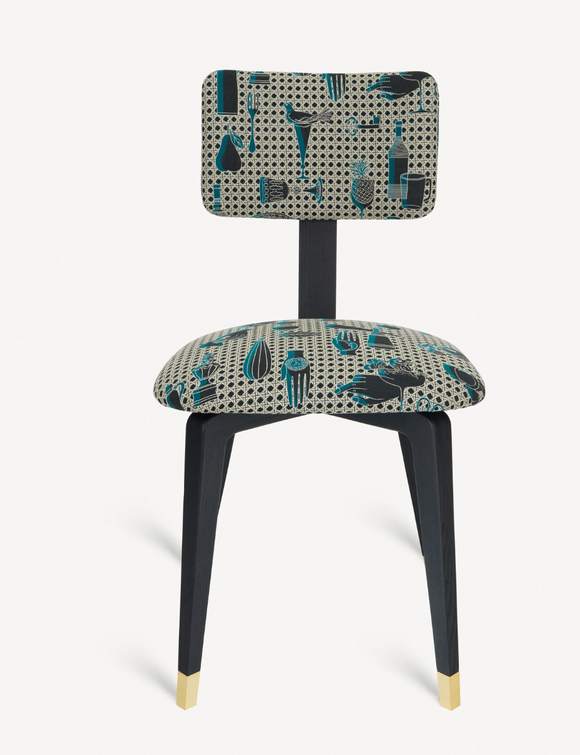 Fornasetti Upholstered chair Oggetti su canneté