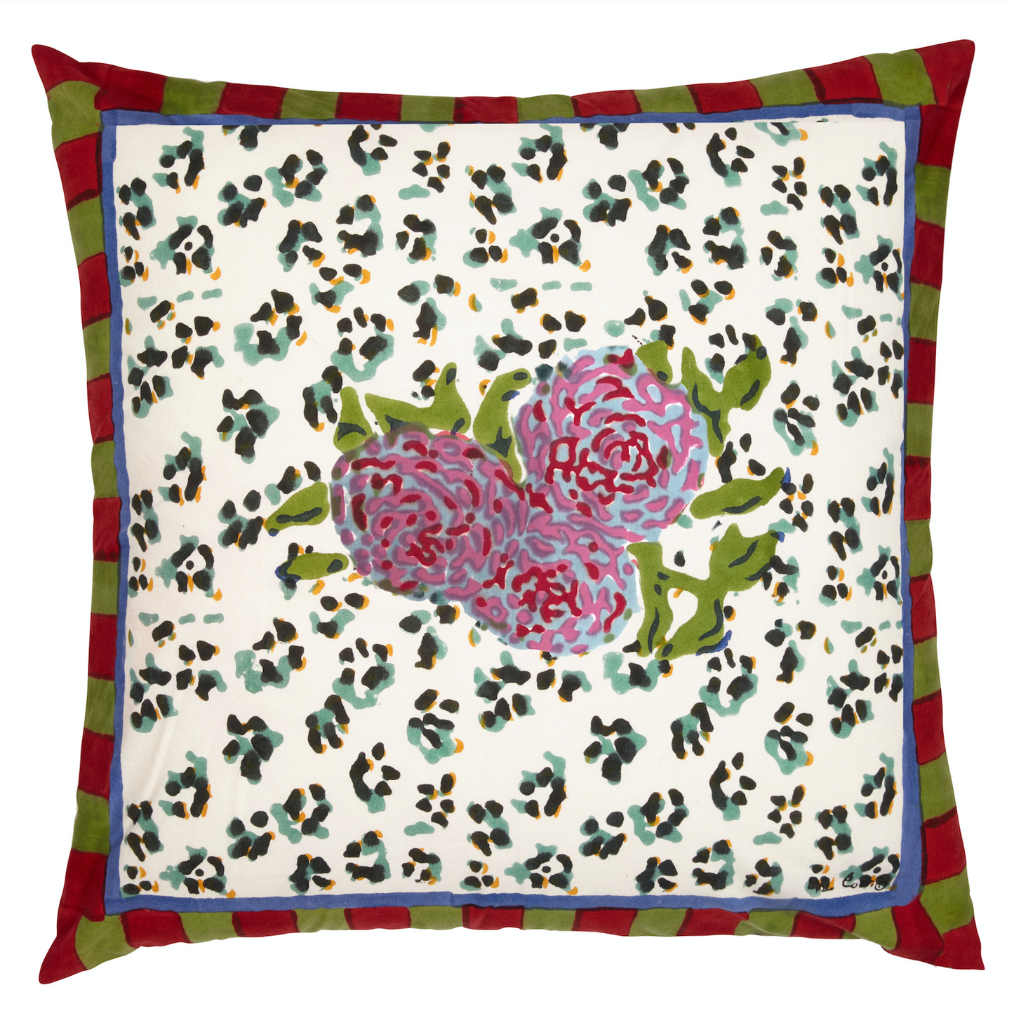 Lisa Corti Cotton Cushion 60x60cm Leopard Stripes Sky - Milk Concept Boutique