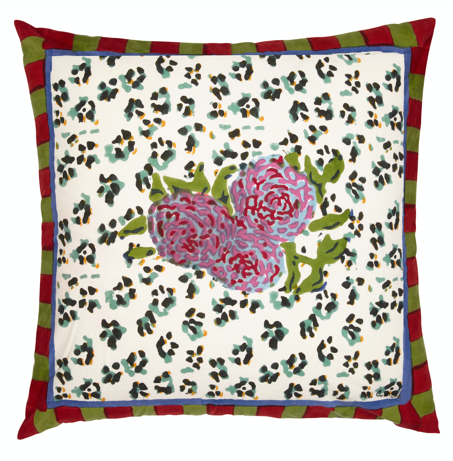 Lisa Corti Cotton Cushion 60x60cm Leopard Stripes Sky - Milk Concept Boutique