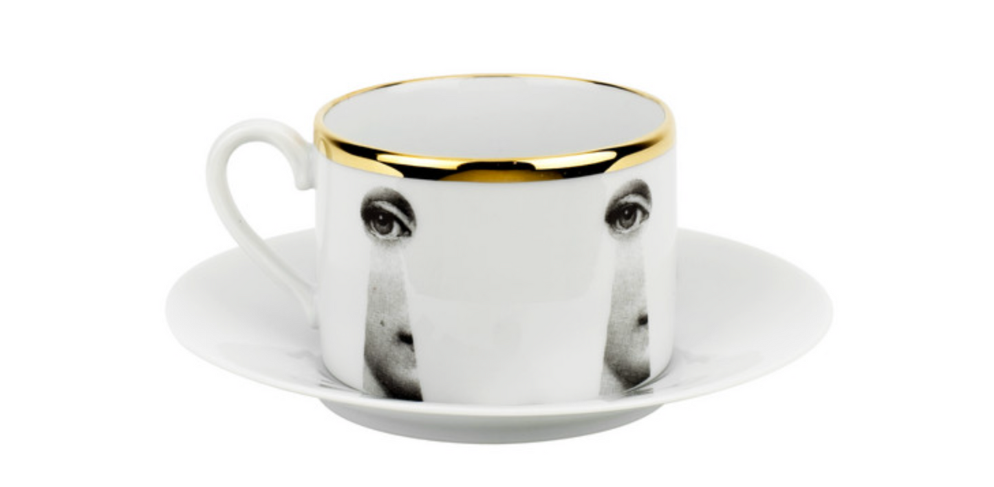 Fornasetti Tea Cup Serratura Black & White & Gold