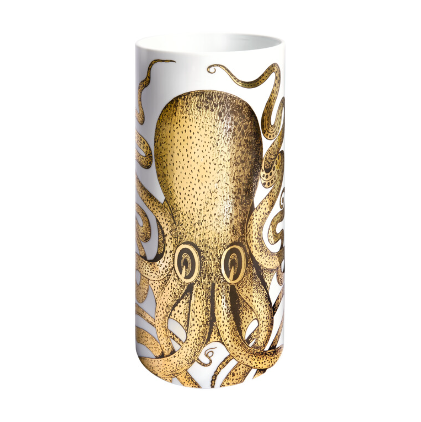 Fornasetti Medium Cylindrical Vase Polipo with gold