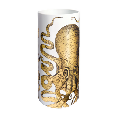 Fornasetti Medium Cylindrical Vase Polipo with gold