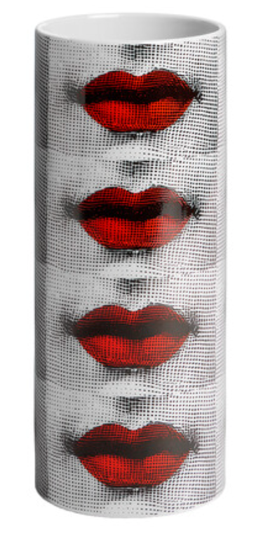 Fornasetti Cylindrical Vase Small Bocche Black, Red, White