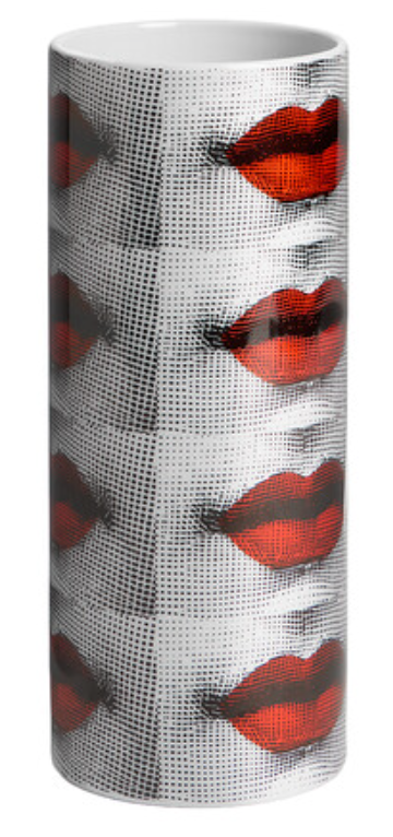 Fornasetti Cylindrical Vase Small Bocche Black, Red, White