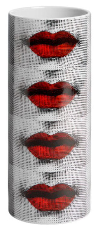 Fornasetti Cylindrical Vase Small Bocche Black, Red, White