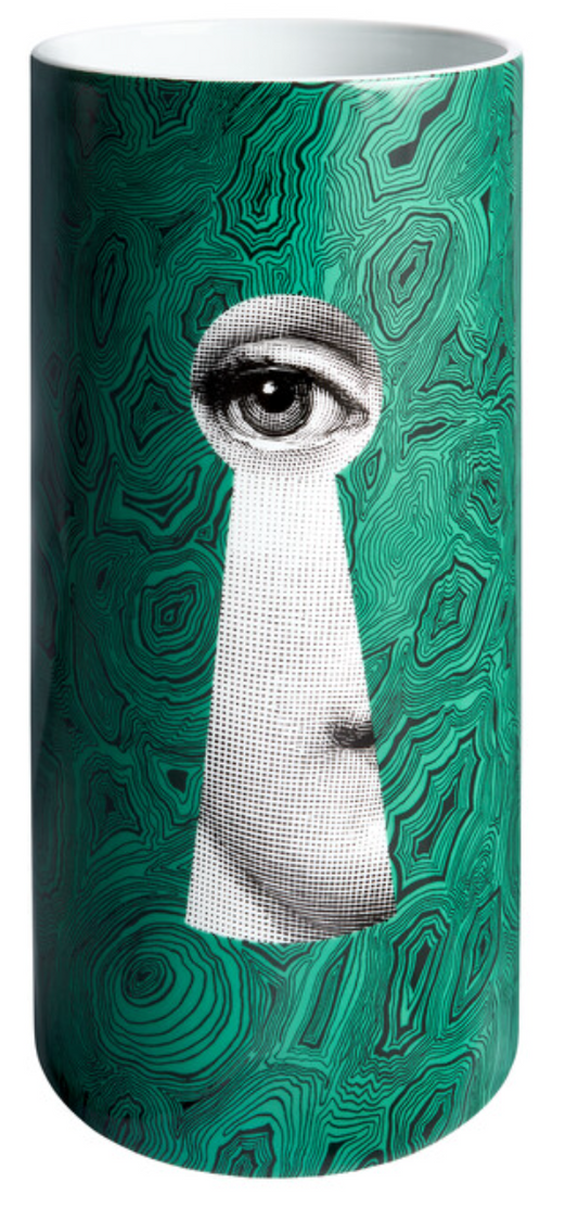 Fornasetti Medium Cylindrical Vase Serratura su Malachite