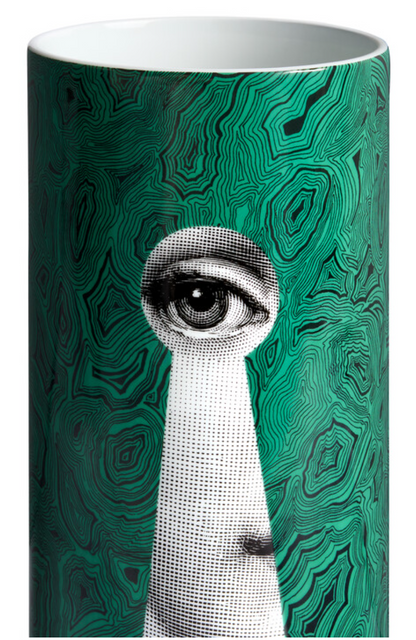 Fornasetti Medium Cylindrical Vase Serratura su Malachite