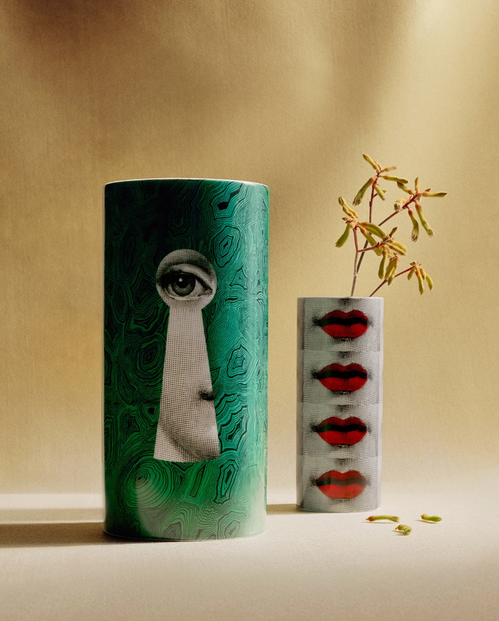 Fornasetti Medium Cylindrical Vase Serratura su Malachite