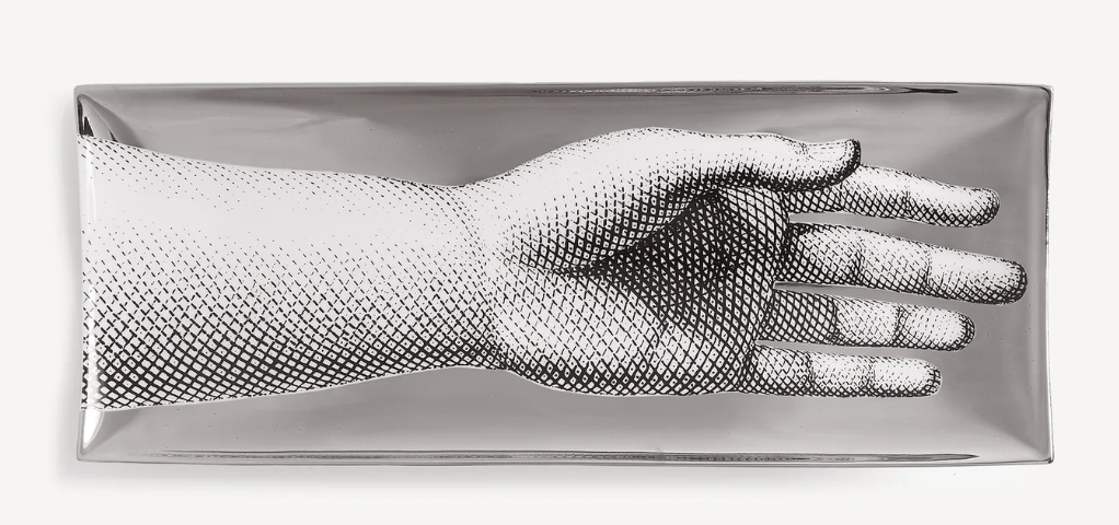 Fornasetti Rectangular Ceramic Tray Mano Platinum