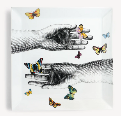 Fornasetti Square Ceramic Tray Mani e Farfalle