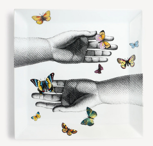 Fornasetti Square Ceramic Tray Mani e Farfalle