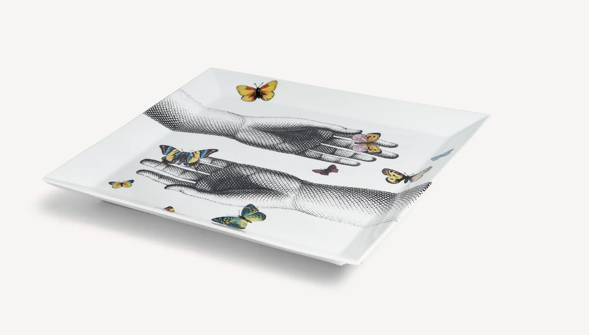 Fornasetti Square Ceramic Tray Mani e Farfalle