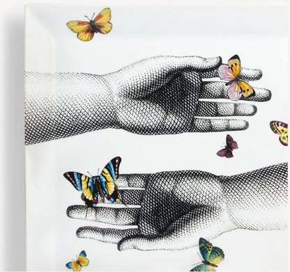 Fornasetti Square Ceramic Tray Mani e Farfalle