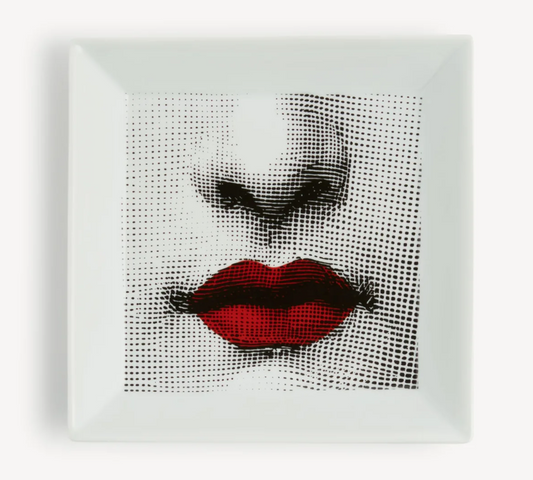Fornasetti Square Ceramic Tray (vide-poche) 20x20 Tema&Variazioni 397, Red Lips
