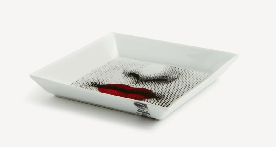 Fornasetti Square Ceramic Tray (vide-poche) 20x20 Tema&Variazioni 397, Red Lips