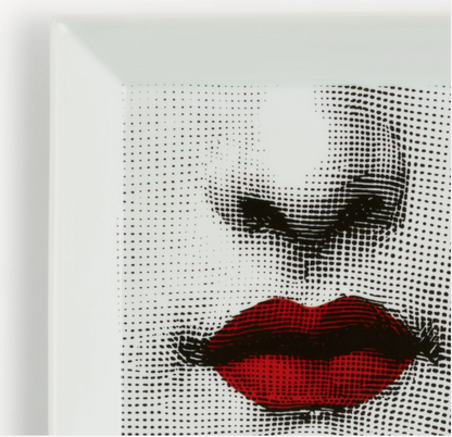 Fornasetti Square Ceramic Tray (vide-poche) 20x20 Tema&Variazioni 397, Red Lips