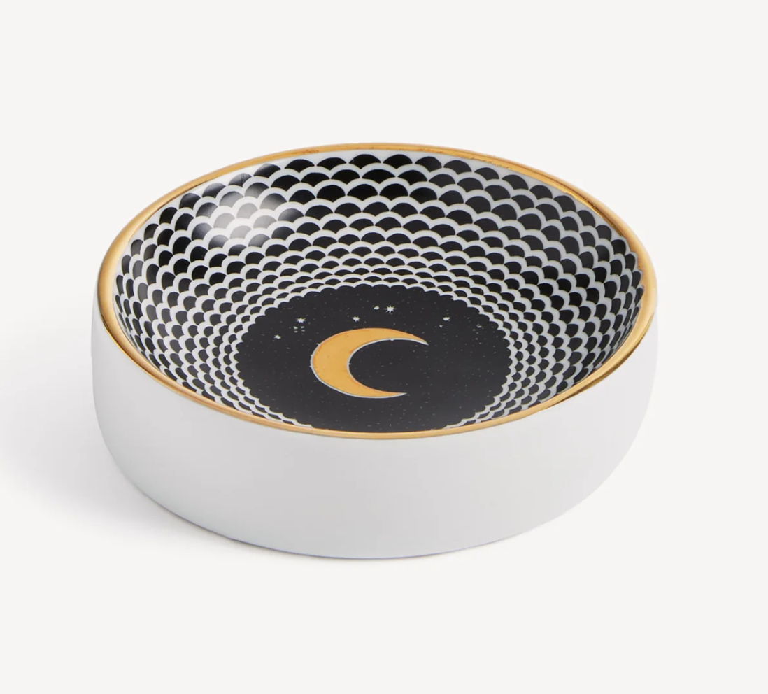 Fornasetti Round ashtray Lunocentrica in white/black/gold