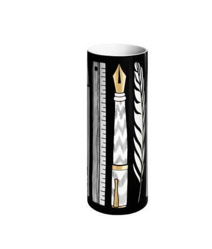 Fornasetti Cylindrical Vase Small Strumenti da Disegno Black&Gold