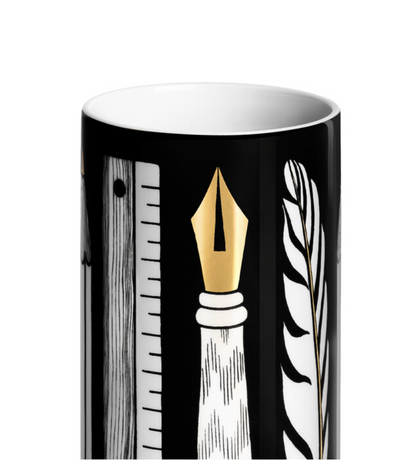 Fornasetti Cylindrical Vase Small Strumenti da Disegno Black&Gold