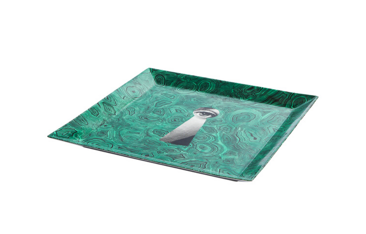 Fornasetti Square Ceramic Serratura / Lock on green Malachite