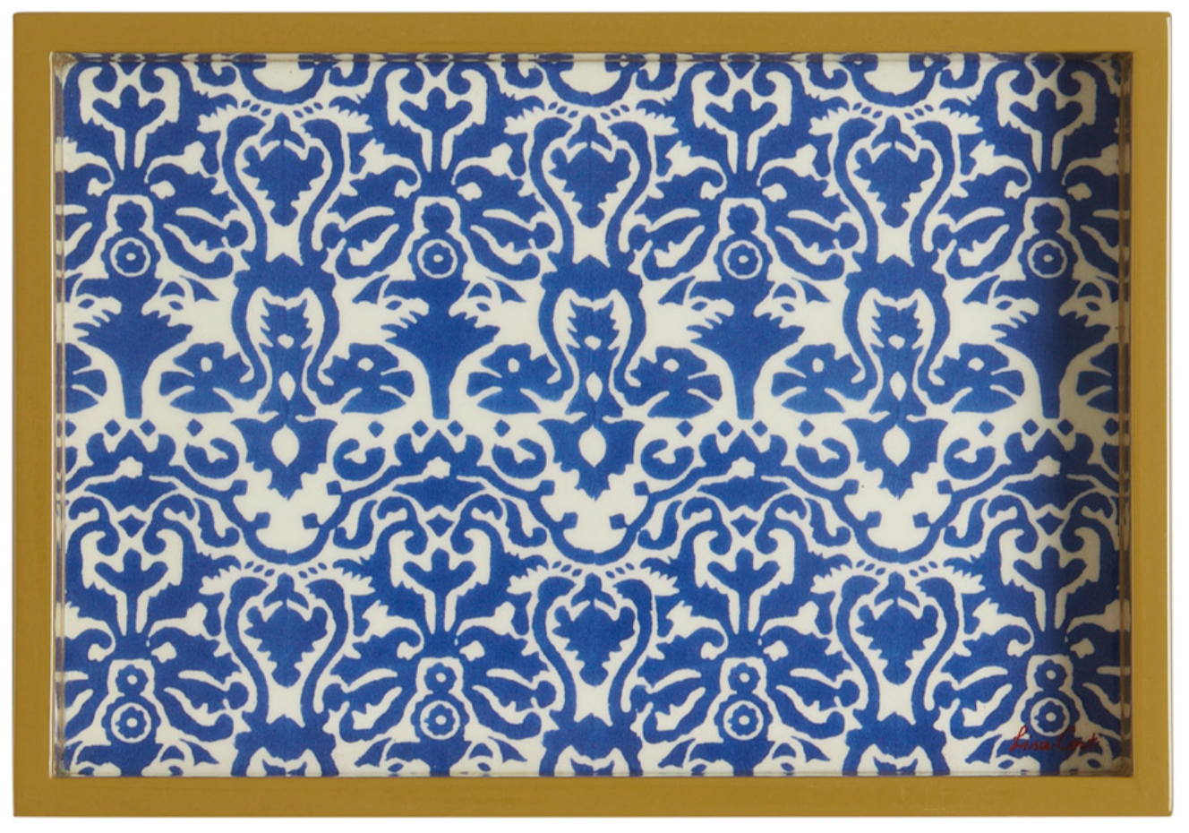 Lisa Corti Rectangular Damask Design Natural Blue Tray 18x12.5cm - Milk Concept Boutique