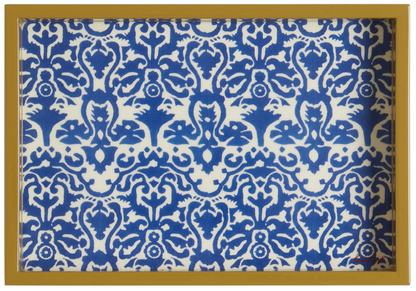 Lisa Corti Rectangular Damask Design Natural Blue Tray 18x12.5cm - Milk Concept Boutique