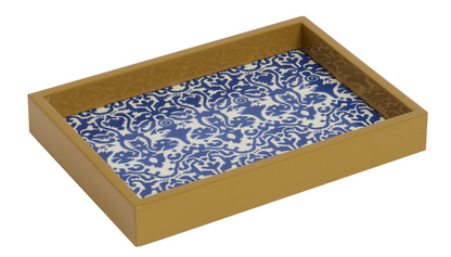 Lisa Corti Rectangular Damask Design Natural Blue Tray 18x12.5cm - Milk Concept Boutique