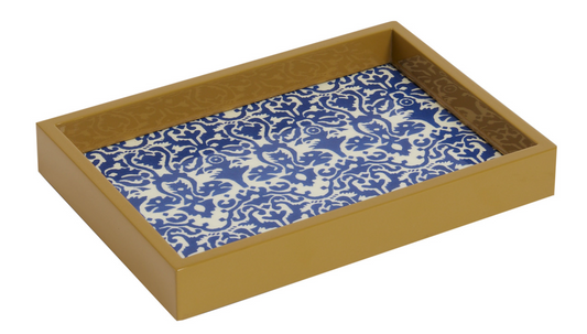 Lisa Corti Rectangular Damask Design Natural Blue Tray 18x12.5cm - Milk Concept Boutique