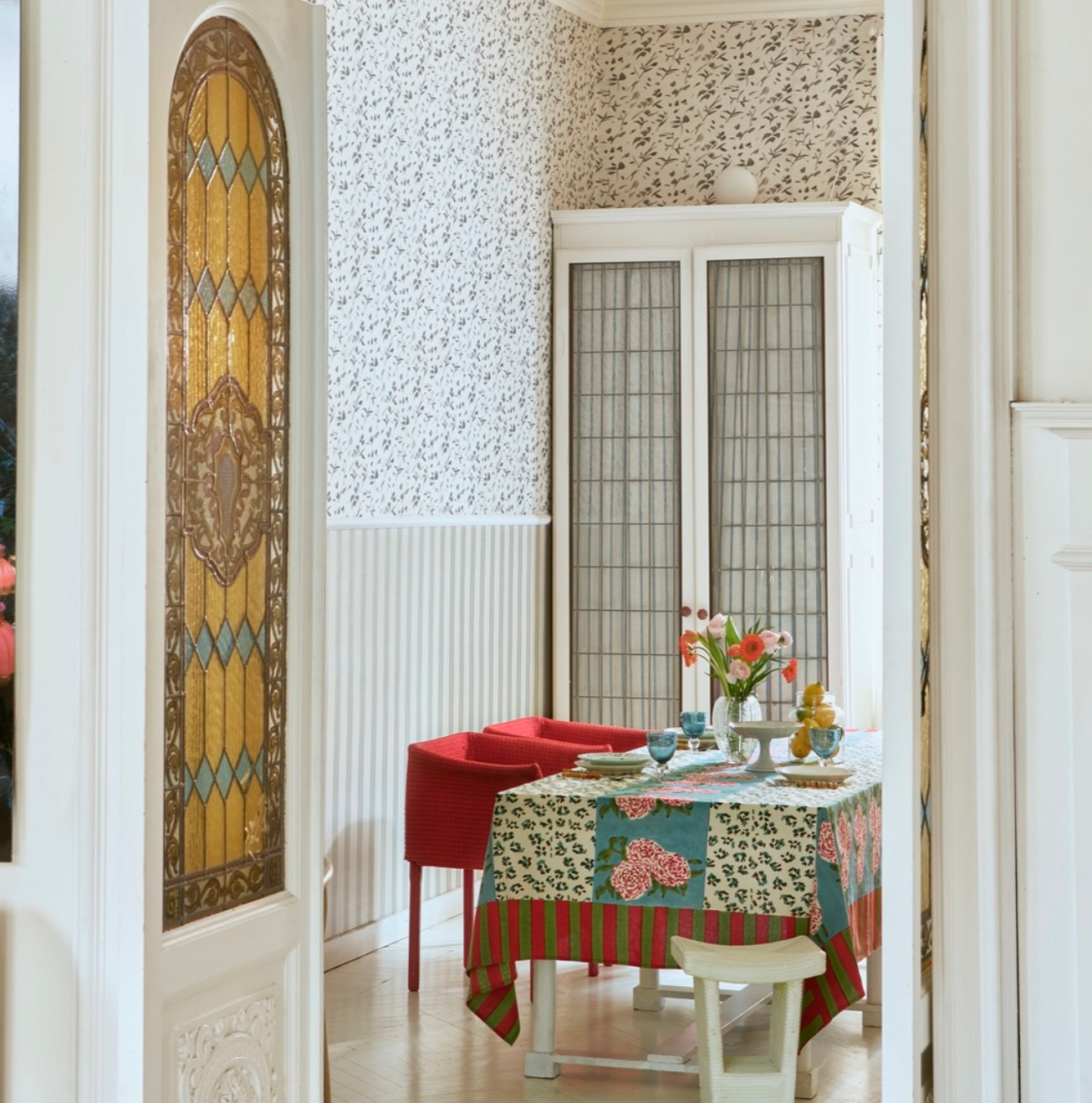 Lisa Corti Cotton Cloth 180x180cm Leopard Stripes Sky - Milk Concept Boutique