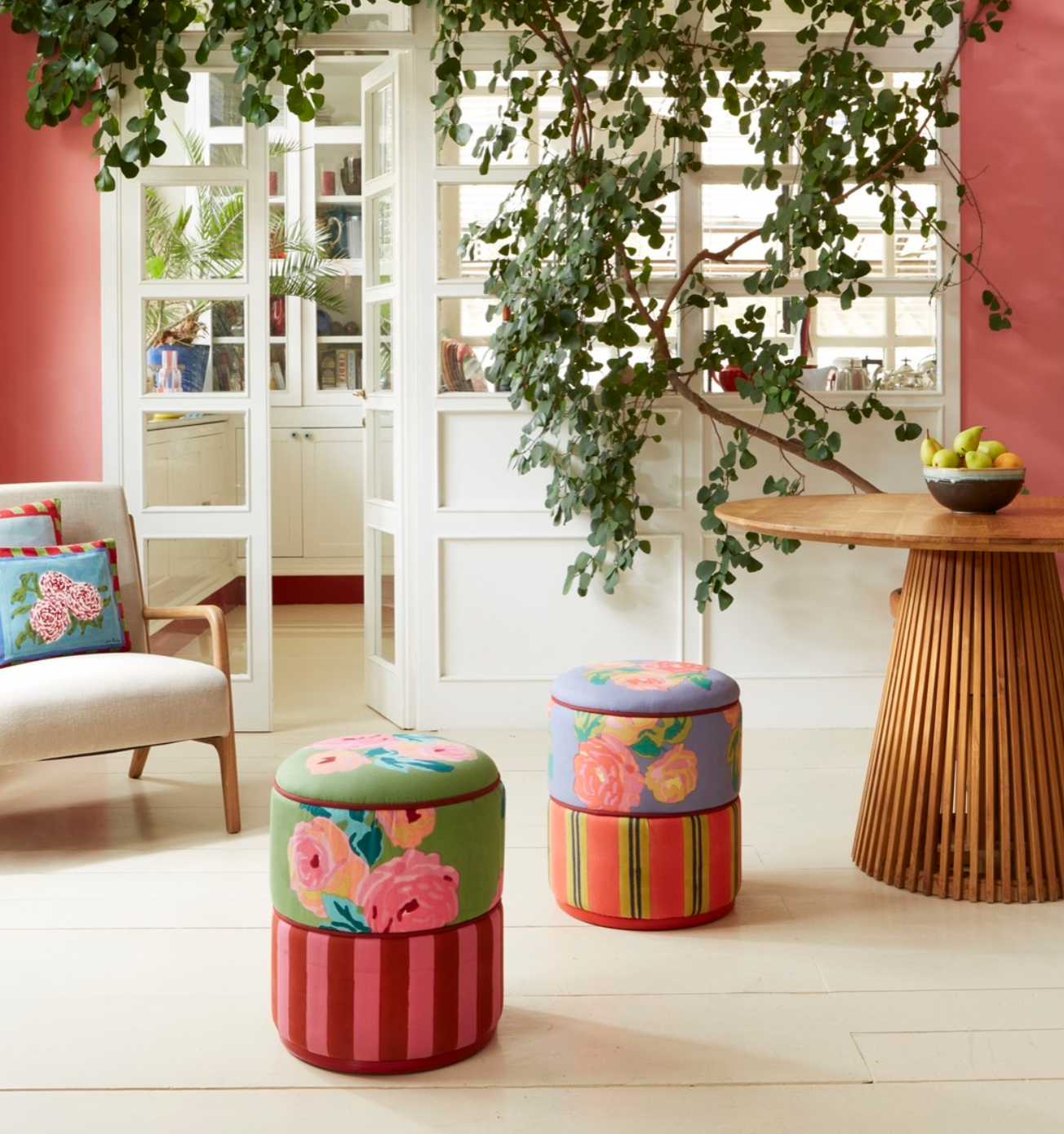 Lisa Corti Ottoman Nizam Acid Green with Stripes Pink Rust - Milk Concept Boutique