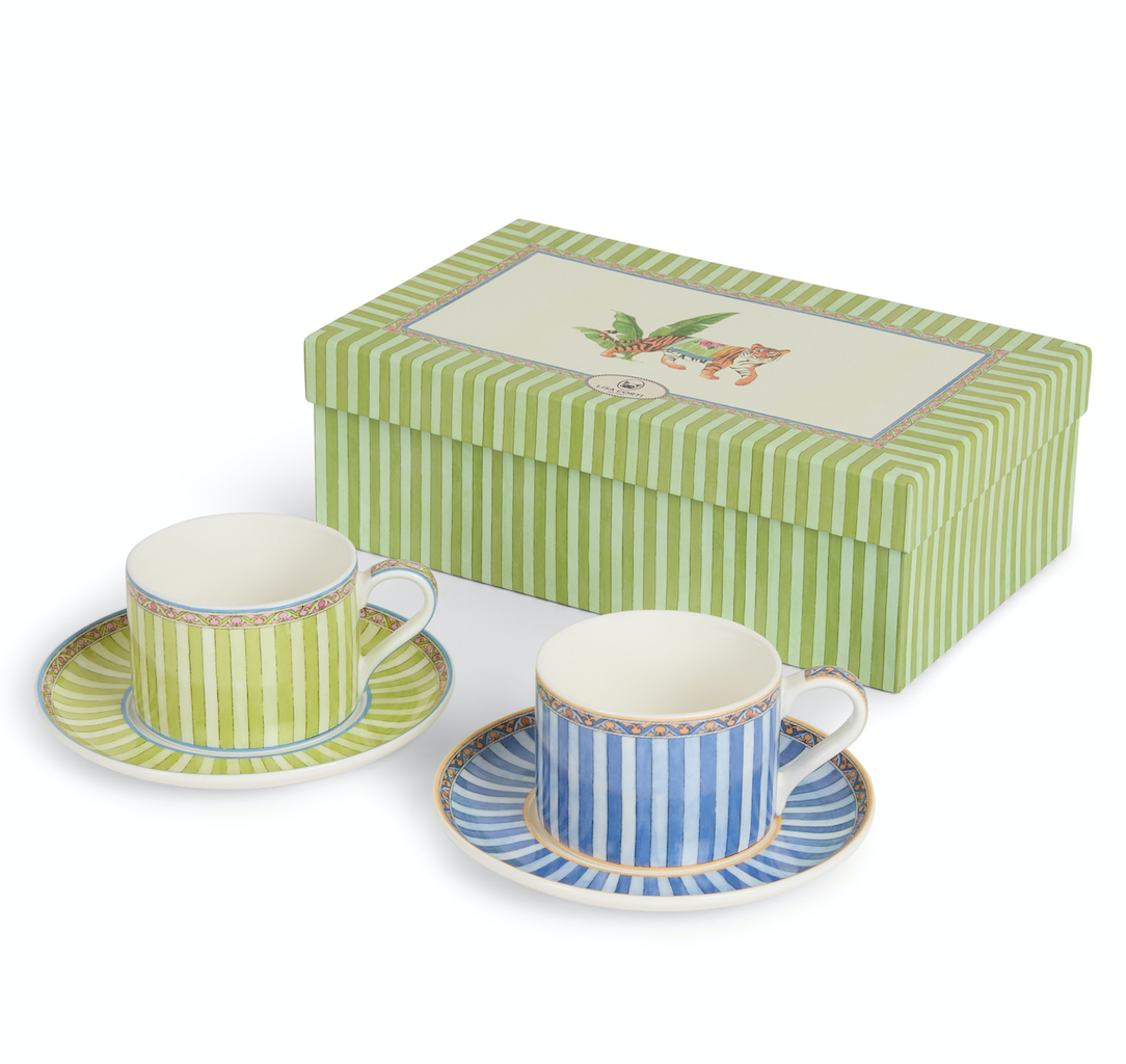 Lisa Corti Tea Cup and Saucer Sariska Blue/Green set of 2 - Milk Concept Boutique