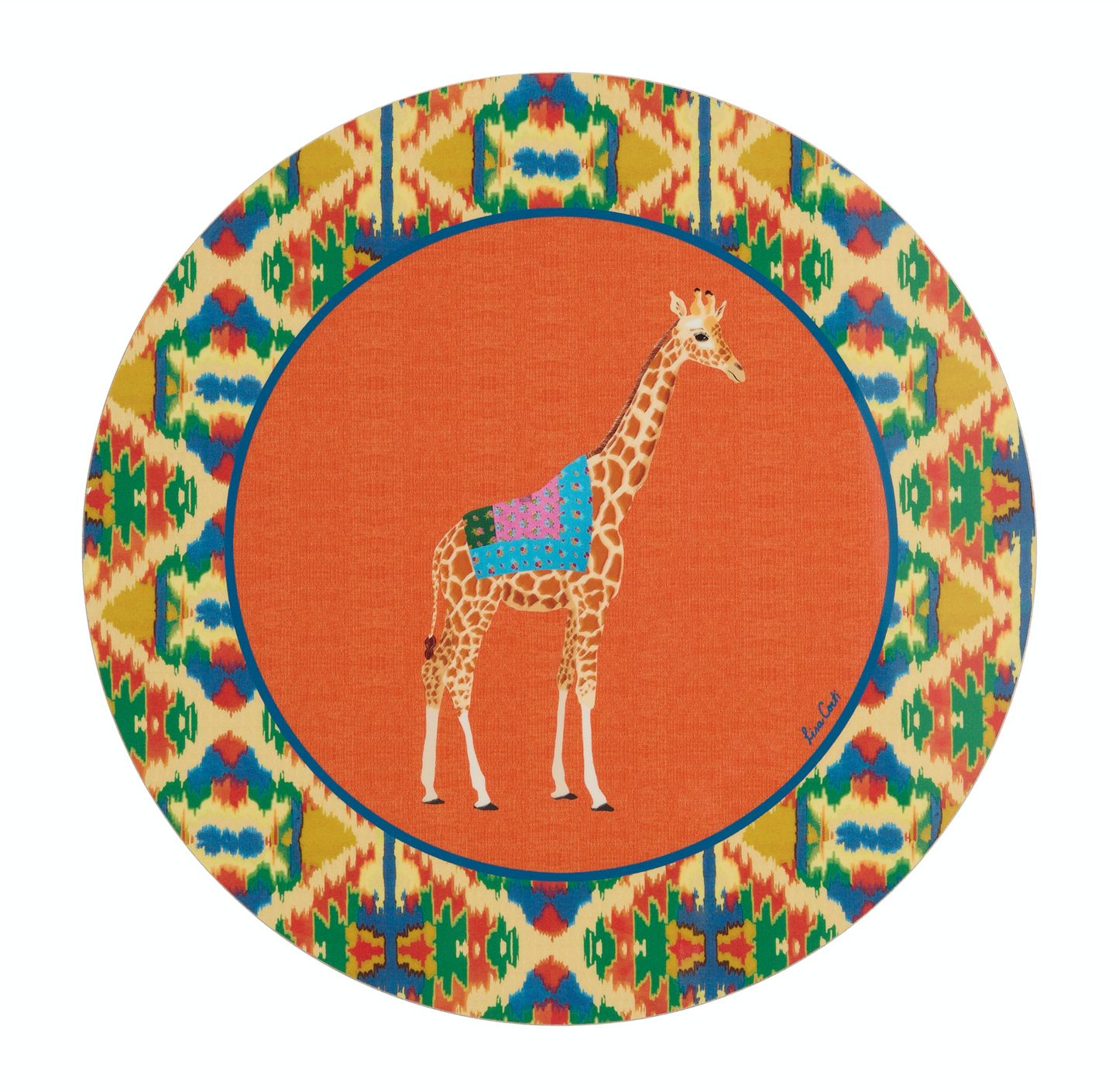 Lisa Corti 'Masonite' round placemat, Safarikat orange - Milk Concept Boutique