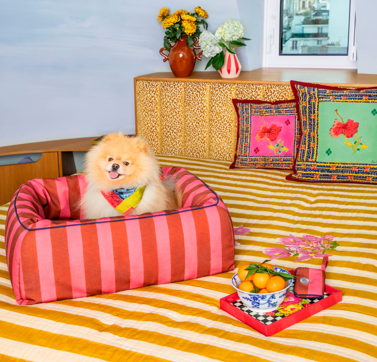 Lisa Corti Dog Bed small stripes Old Pink - Milk Concept Boutique