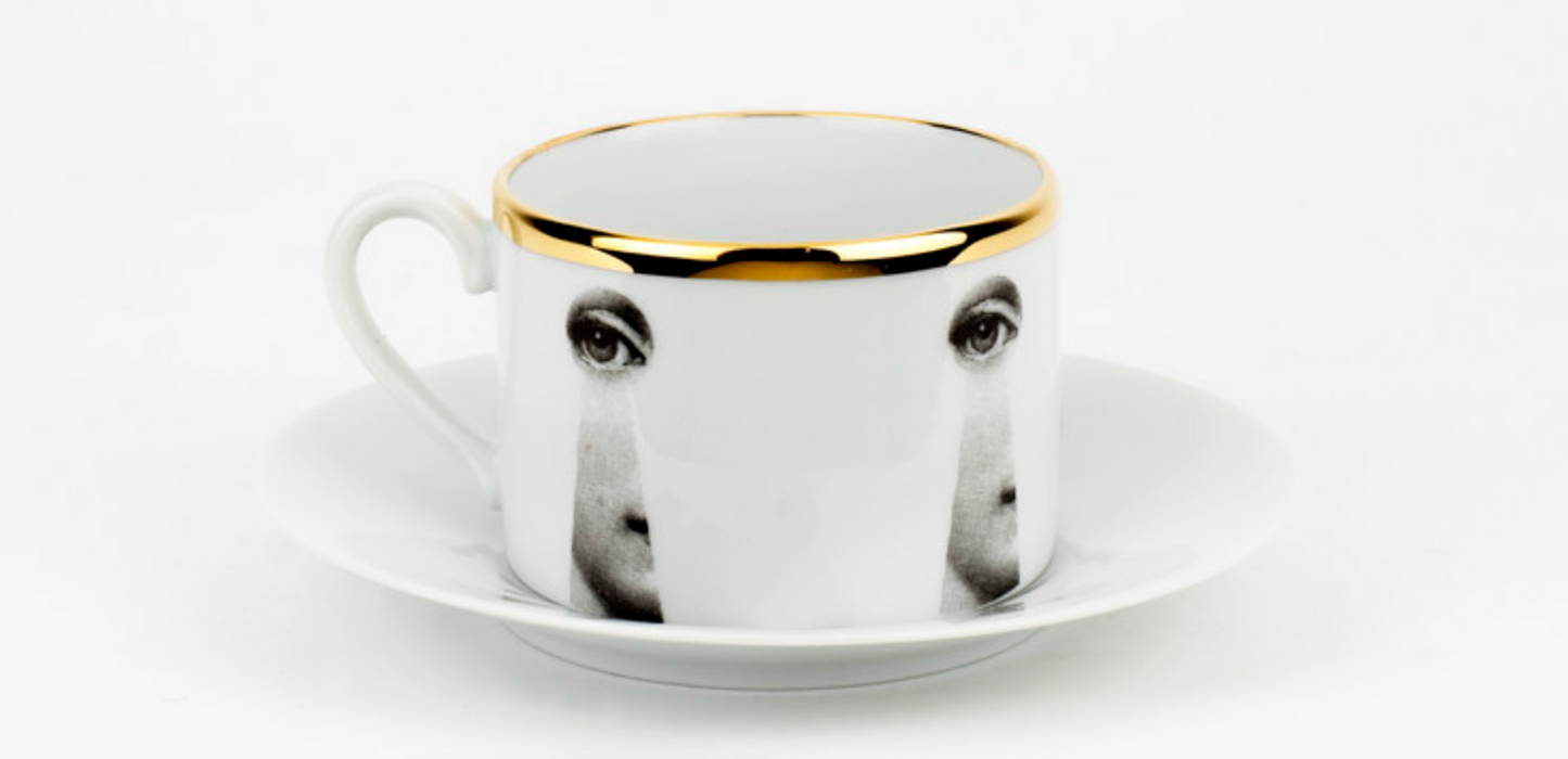 Fornasetti Tea Cup Serratura Black & White & Gold
