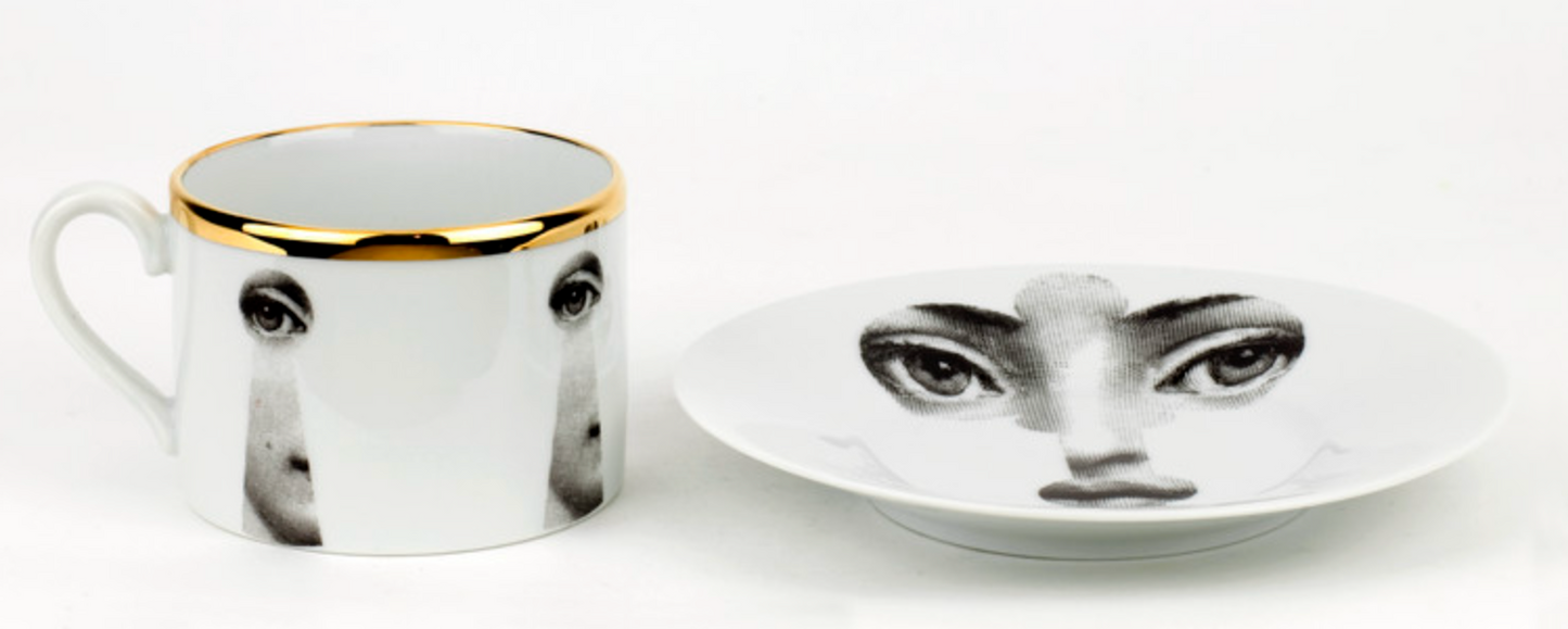 Fornasetti Tea Cup Serratura Black & White & Gold
