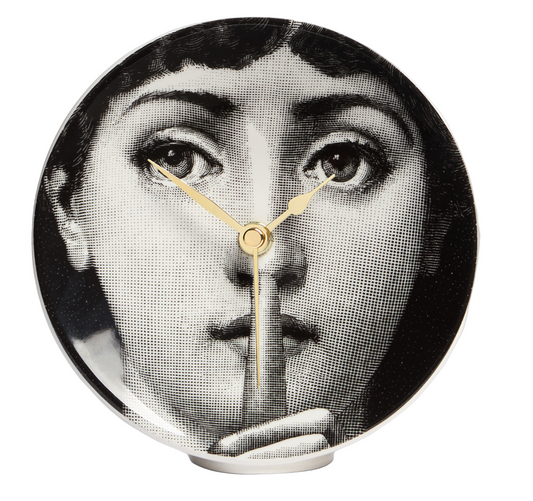 Fornasetti Table clock Silenzio white/black