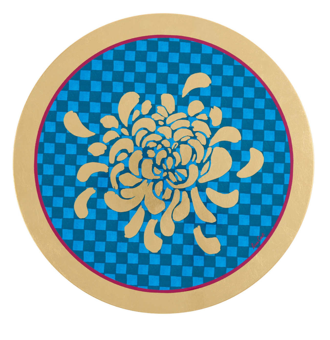 Lisa Corti 'Masonite' round placemat, Boule Flower Blue/Gold - Milk Concept Boutique