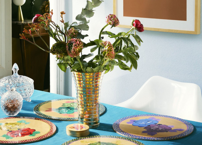 Lisa Corti 'Masonite' round placemat, Boule Flower Blue/Gold - Milk Concept Boutique