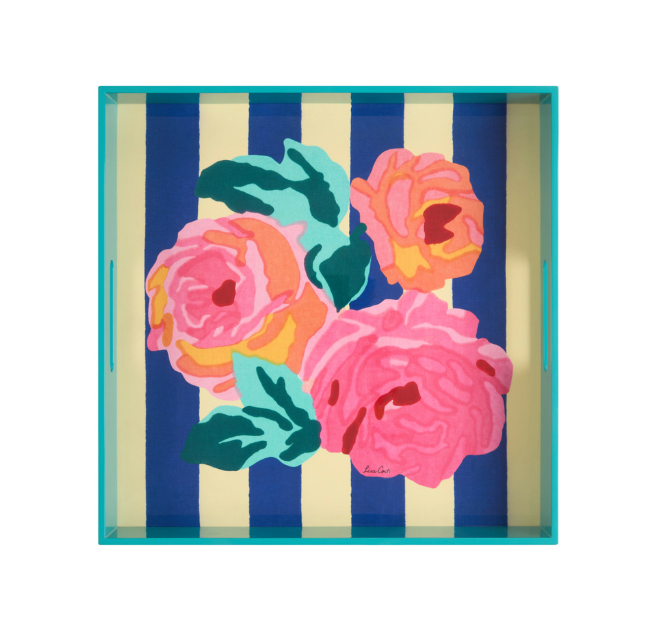 Lisa Corti Square Tray Nizam Stripes Blue Natural - Milk Concept Boutique