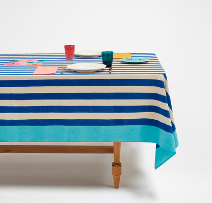 Lisa Corti Cotton Cloth 140x240cm Nizam Stripes Blue-Natural - Milk Concept Boutique