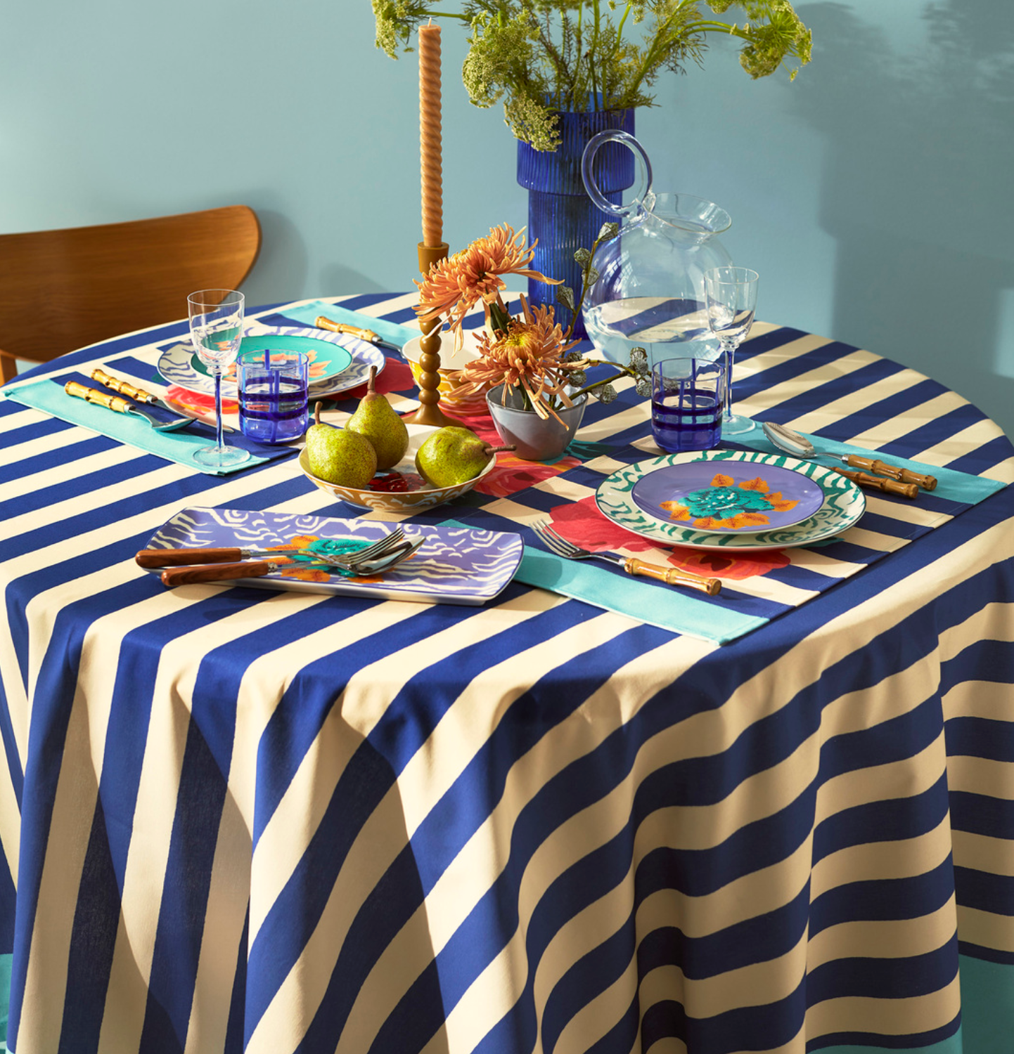 Lisa Corti Cotton Cloth 140x240cm Nizam Stripes Blue-Natural - Milk Concept Boutique